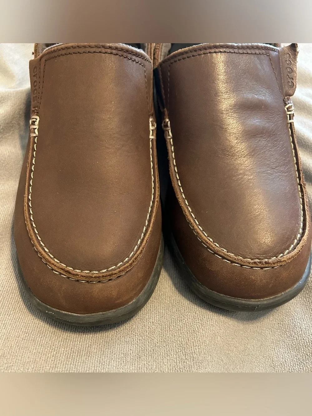 Mens's CROCS Denton Loafer Slip On Dress Comfort Shoes Leather Brown Size 8